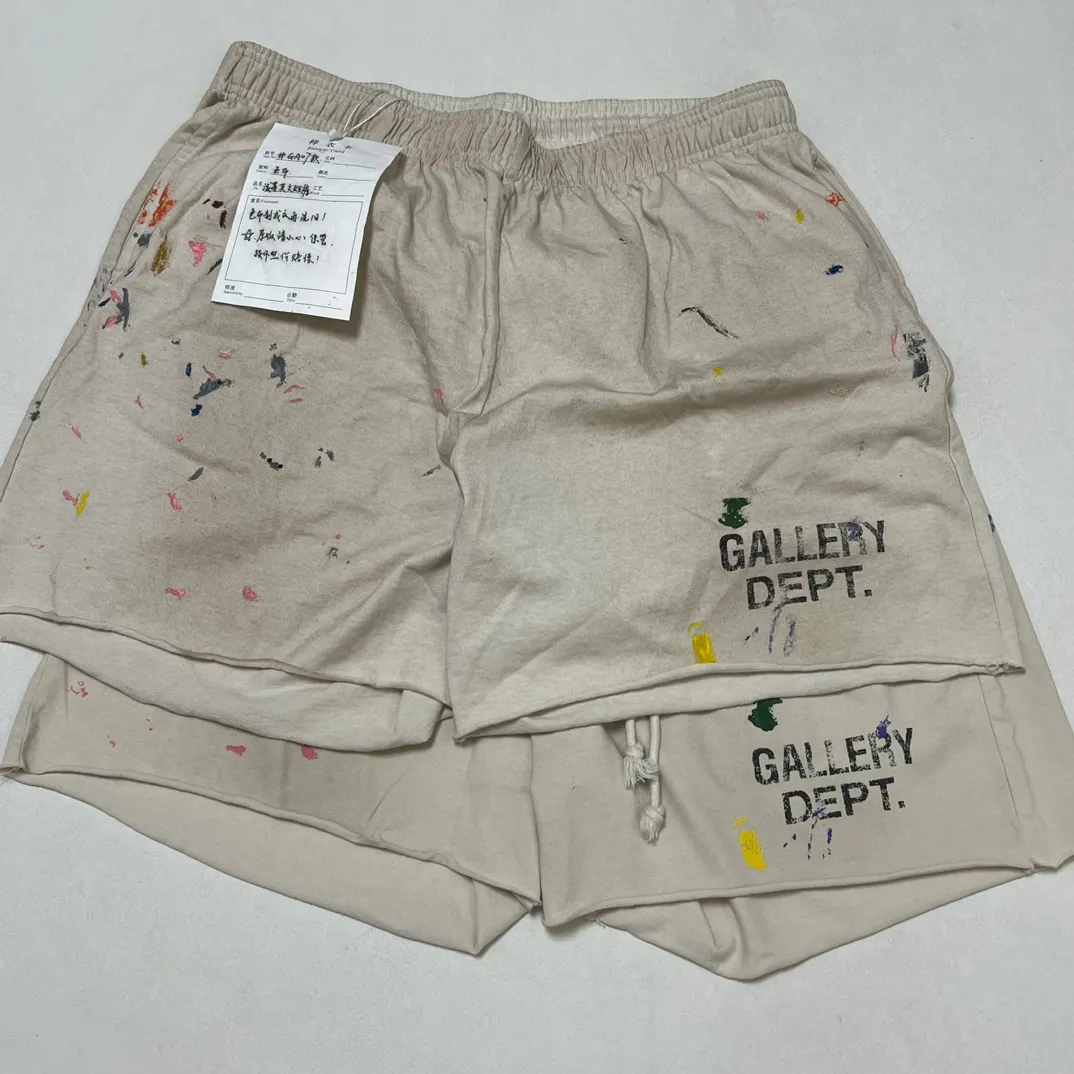 Proofing VS ZP GALLERY DEPT. INSOMNIA SHORTS/WHITE English mud-dyed and ink-splashed shorts, off-white S-XL, super comfortable and breathable fabric, free the lower body, be an American boy, heavy wash, mud-dyed and distressed, super complex ink-splashed graffiti